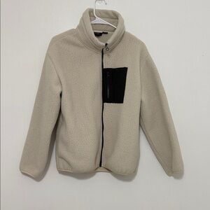Cream Fleece Jacket with Black Pocket